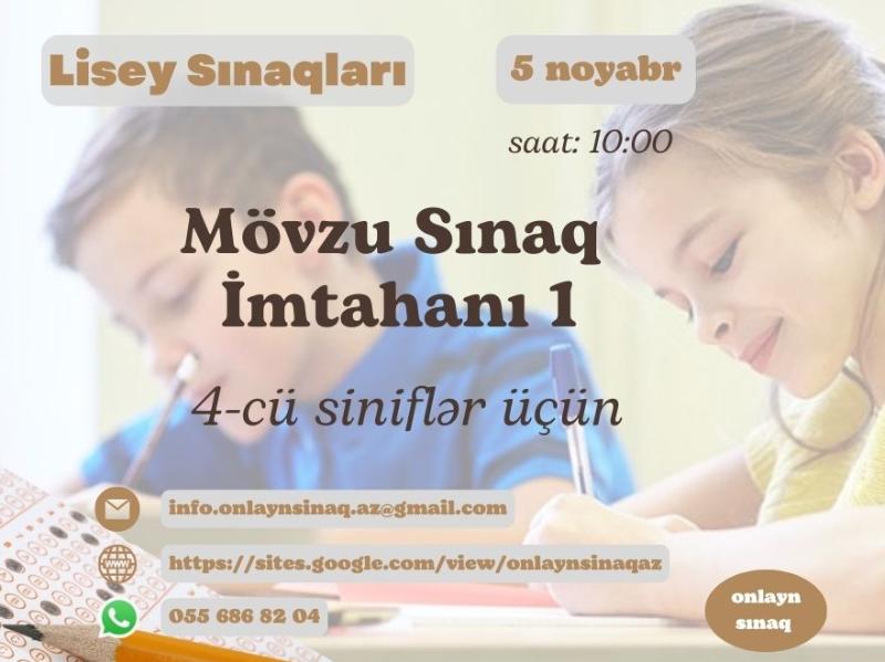 Mövzu Sınaq İmtahanı - 1 (4-cü siniflər üçün)