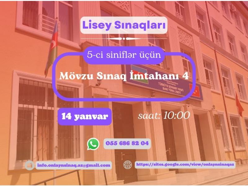 Mövzu Sınaq İmtahanı - 4 (5-ci siniflər üçün)